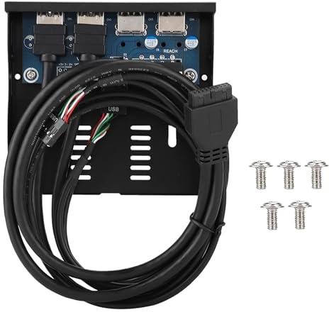 3,5-Zoll-19-Pin-T9-Floppy-Laufwerk-Frontplatte, 4-Port-USB-3.0- und USB-2.0-Hub, Plug-and-Play-Frontbay-Adapter mit Metallgehäuse für Desktop-PC ohne vordere USB-Anschlüsse