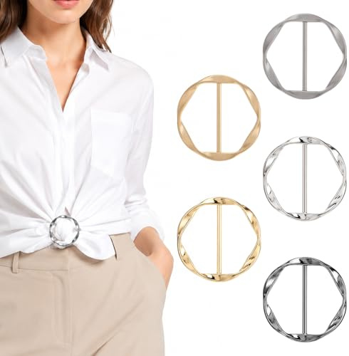 Lot de 5 pinces à t-shirt en métal pour femme - Boucle de ceinture - Écharpe - Anneau en soie - Bouton d'angle - Pince à cravate - Écharpe décorative - Anneau de vêtement - Support rond en métal