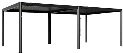 PRIMEYARD Pergola 4x7 m - Pfosten und Lamellendach aus Aluminium - anthrazitfarbene Terrassenüberdachung