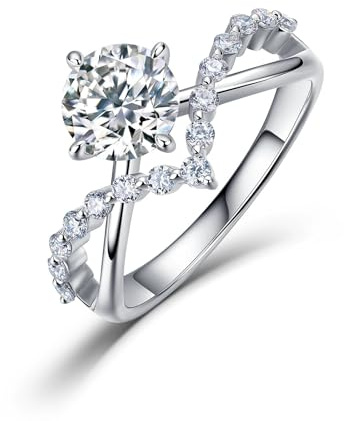 ZUOHUI Ring aus Sterlingsilber mit Moissanit-Motiv for Damen, überkreuzt, stapelbar, Verlobungsband, S925, Versprechen, Jahrestag, Ewigkeit