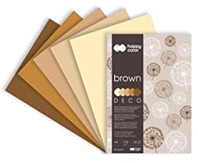 Happy Color Deko-Papierblock braun, Dekopapier für Scrapbooking, Kartenherstellung, A4, 170 g/m², 20 Blatt, 5 Farben, Brauntöne