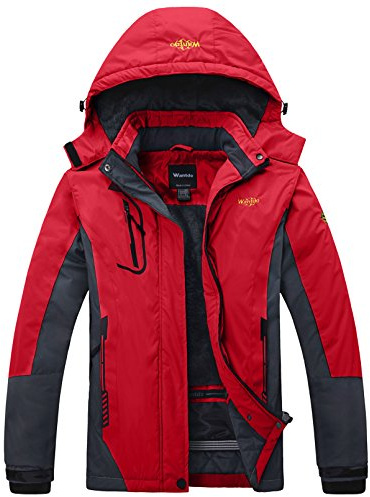 Wantdo Femme Veste de Ski Outdoor d'hiver Chaud Capuche Parka Rouge M