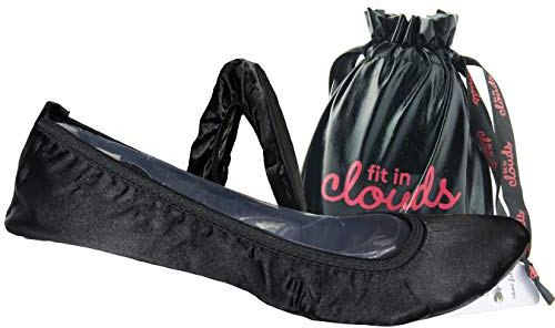 Fit in Clouds Tragbare faltbare flache Satin-Schuhe für Damen mit Tasche für den täglichen Gebrauch, Schwarz, 43 EU