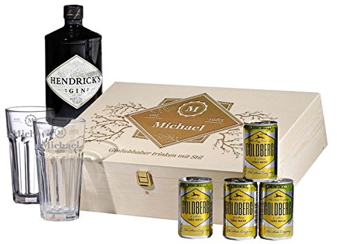 polar-effekt 8-TLG Gin & Tonic Geschenk-Set Personalisiert mit Hendricks - Longdrink-Glas - Geschenkidee mit Gravur - Geburtstag Weihnachten - Motiv Gin-Liebhaber Trinken mit Stil
