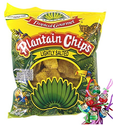 [ 10x 85g ] TROPICAL GOURMET Bananen Chips [ leicht gesalzen ] Ecuador + ein kleines Glückspüppchen - Holzpüppchen