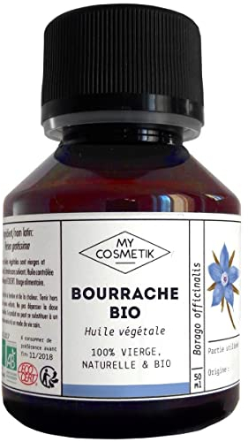 MY COSMETIK - Huile végétale de Bourrache - BIO AB Issue de l'agriculture Biologique - 100% pure et naturelle - Fabriqué en France - Soins anti-âge et antirides - 10 ml