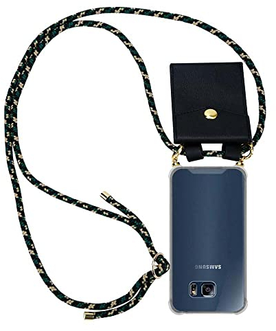 Cadorabo Handykette kompatibel mit Samsung Galaxy S6 Edge Schutzhülle TPU Silikon Case Necklace Design Slim Kratzfest Kordel Band mit Etui Rundumschutz Case Hülle für Galaxy S6 Edge in Grün