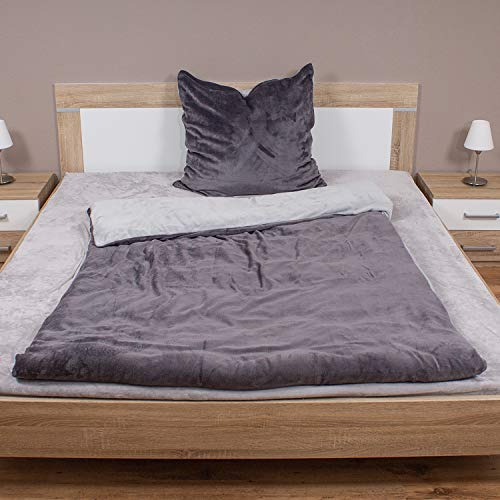Mojawo 2tg Cashmere Touch Wende-Bettwäsche Bettbezug Grau/Anthrazit Uni 135x200/80x80cm Reißverschluss