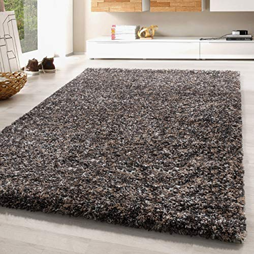 SIMPEX Wohnzimmer Teppich 200 x 290 cm Hochflor Taupe Moderne Einfarbig Meliert Design - Schlafzimmer Pflegeleicht Extra Weich Flauschig - Carpet Living Room Deko