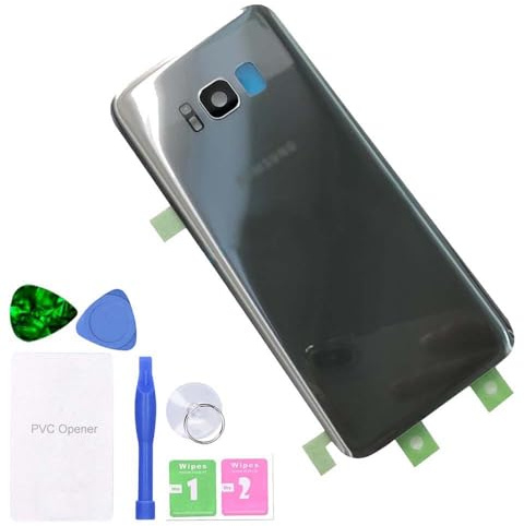 MovTEK Akkudeckel Backcover Rückseite Glas Original Ersatz für Samsung Galaxy S8 Plus S8+ G955F Sivber (Artic Silver) Reparatur Set mit Kleber Kameraglas