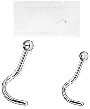 Warrior STERIL Nasenstecker Nostril Piercing Titan G23 Nase Piercing Nose Stud Länge 6,5 mm Ein Stück PTB-01 (1,0 Kugel 2,0 mm)