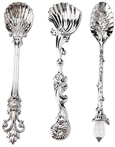 Cuillères à Café, Vintage Cuillère à Dessert Café Cuillère à Thé Glace Kit de Couverts réutilisable cuillère à mélanger Pour thé, desserts, gâteaux, entrées, expresso
