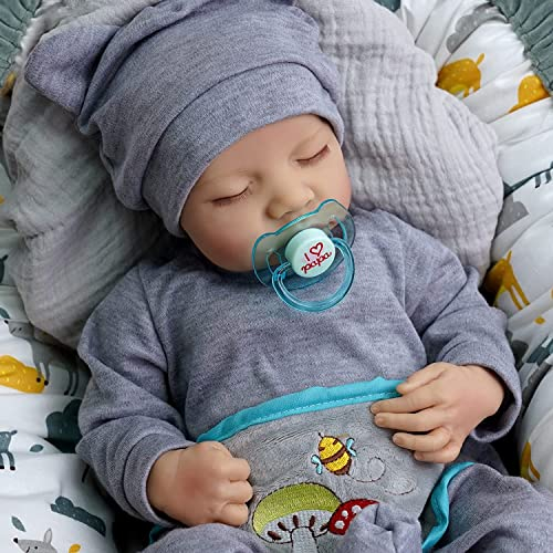 AIBAOLIAN 17 pollici 45cm Bambole Reborn Maschio Silicone Morbido Vinile Vita Reale Come Realistico Bambole con gli occhi chiusi Fatto a Mano Giocattoli per Ragazzi e Ragazze Regali di Natale