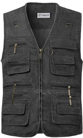 KTWOLEN Mens Fishing Gilet Waistcoat Safari Multi Pocket Dog Training Vest Hunting Hiking Vest Sleeveless Jacket Outdoor Photography Gilet
