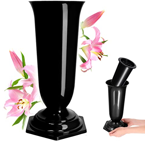 KADAX Vase funéraire en Plastique, Vase ŕ Fleurs, Vase en Plastique pour Fleurs, Vase de cimetičre résistant aux intempéries, décoration funéraire résistante aux intempéries (15,5 cm, Noir)