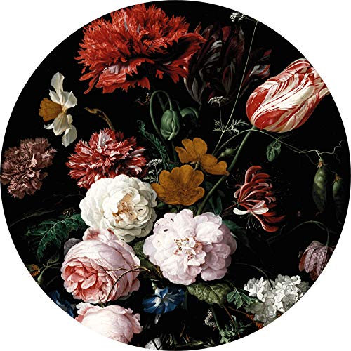 Fototapete Vase of Flowers Vliestapete Blumen Rosen in rot schwarz rosa grün gelb 140 x 140 cm rund XXL Wandtapete Wandbild 119190