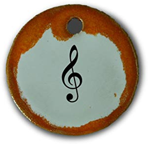 Schöner Keramik-Anhänger „Notenschlüssel“ in orange marmoriert; Schmuck Kette Kettenanhänger Geschenk Kunsthandwerk Keramik rund Talisman Halskette Aufmerksamkeit Mitbringsel individuell