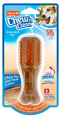 Hartz Chew ‘n Clean Chew Toy and Treat in One Chicken Flavored Drumstick Dog Toy, Small