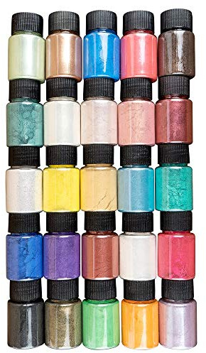 Ideen mit Herz Mica-PPolver, pigmenti con effetto madreperla, colore resina, 25 pezzi da 10 g, ideali per miscelare con resina epossidica, come colore sapone, per creare candele fai da te