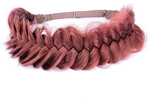 BOBIYA Messy Wide 2 Stränge Synthetisches Haar Geflochtenes Haarband Rot Geflochtenes Haar Stirnband für Frauen Mädchen (Burgund)