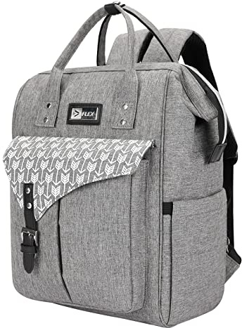 Flex Baby Changing Backpack Nappy Bag with Changing Mat, Insulated Bottle Holders, Pram Straps & Wipe Pocket, Large Waterproof Travel Diaper Backpack for Mum & Dad, Grey Pattern