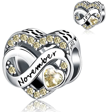 BIZK Damen Unendlichkeit Geburtsstein Charm Anhänger für Armband 925 Sterling Silber Geburtsstein Charms Beads 12 Monate Geburtstag Geschenk für Freundin Frauen (November)