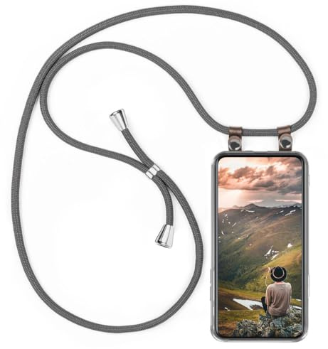 moex Handykette für Samsung Galaxy S22 Plus Hülle mit Band abnehmbar, Handyhülle mit Kette zum Umhängen, Handyband 155 cm lang Stoff Kordel Umhängehülle, Handy Umhängeband, Grau