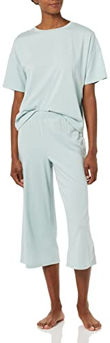 Amazon Essentials Women's Knit Jersey Capri Pajama Set, Loungewear, Dusty Blue, Medium