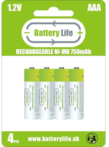Battery Life AAA Batteries Rechargeable 750mah (4 pack) NI-MH 1.2V Long Life UK Brand