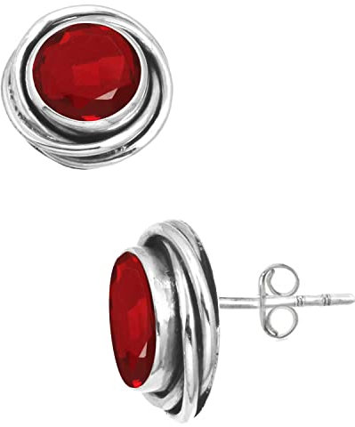 Jeweloporium 925 Sterling Silber Ohrring für Damen Rot Rubin simuliert Edelstein Jahrgang Sílbern Ohrstecker Freundschaftstag Geschenk Solitär Schmuck
