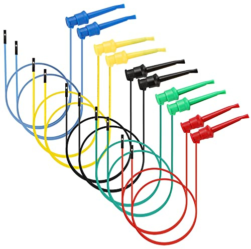 Sumnacon 10Pcs Test Hook to Female Jumper Wires - 26 AWG Silicone Binding Post to Solderless Breadboard Jumper Leads, 5 Color Options: Red, Green, Blue, Black, Yellow