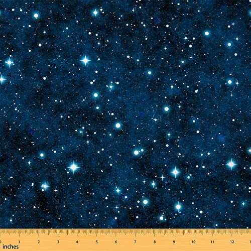 Galaxy Möbelstoff Meterware Weltraum Sternenhimmel Drinnen Draußen Stoff Meterware Universum Funkeln Sterne Dekorstoff für Polsterung und Heimwerker Nähprojekte 460 x 150 (HxB) Blau