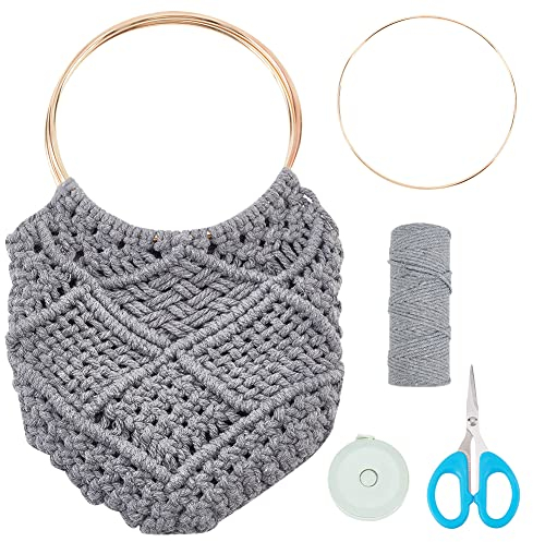 WEBEEDY DIY Makramee-Kit Für Erwachsene Anfänger Makramee Taschen Makramee-Handtaschen-Kit Rundheit Legierungsgriffe Handtasche Einkaufstasche Handgefertigte Strandtasche Für Erwachsene Frauen