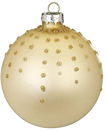 Inge Glas Weihnachtskugel verziert | Schmuckkugel einzeln mit Motiv | 8cm Christbaumkugel aus Glas (Brokatgold matt)