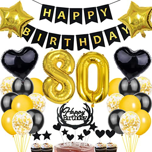 Dalettu Luftballon 80. Geburtstag Deko Mann, Schwarz Gold Geburtstagsdeko 80 Jahre Manner, Folienballon 80 Jahre Geburtstag Dekoration, Deko 80. Geburtstag Mann Frau, Tortendeko 80. Geburtstag Mann