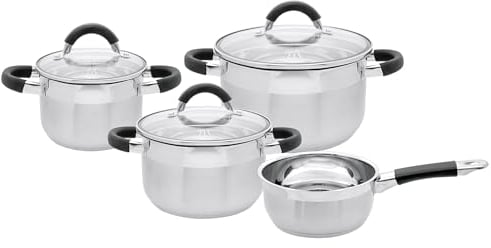 ELO Topfset Basic Black Steam 4tlg, Edelstahl, dosiertes Abdampfen, energiesparender Kapselboden, Volumenskala, silberfarben