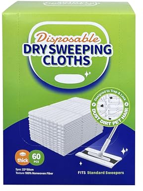JEBBLAS Disposable Mop Cloth Dry Sweeping Pad for Flat Mop Sweeping Cloths Multi Surface Refills, 60 Pcs/Pack