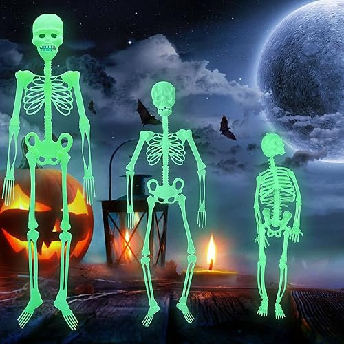 3 Piezas Esqueleto Luminoso para Decoración de Halloween, Accesorios de Esqueleto (A)
