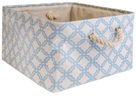 Intirilife Aufbewahrungskorb Organizer mit Henkel in Blau mit Muster - 41 x 31.5 x 21 cm - Gefaltet 41 x 33.5 x 5.5 cm - Praktische Aufbewahrungs Box für Regale Ablagen als Deko mit Deckel