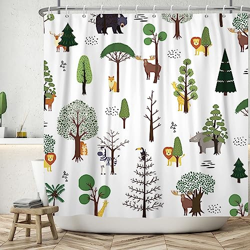 Ttincceer Dessin animé Lion Rideau de Douche avec Crochet 183x213cm Animaux de la Jungle zèbre cerf écureuil Rideau de Salle de Bain Aquarelle Rideau décoratif de Salle de Bain pour Enfants