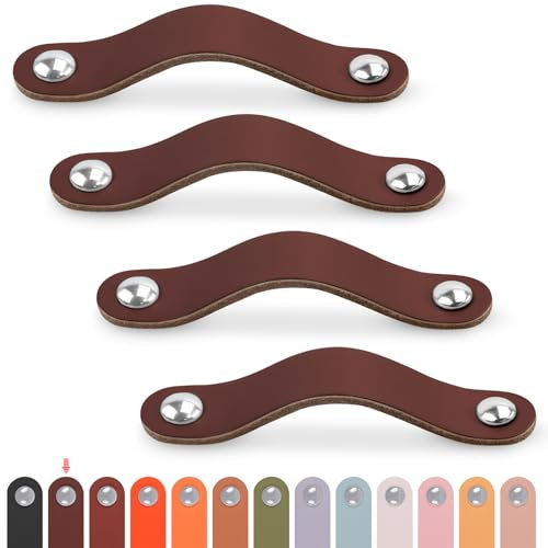LEREATI Ledergriffe für Möbel 4 Stück Schrankgriffe mit Schrauben Möbelgriffe Vintage Schubladengriff Knöpfe Möbelgriff Leder für Küchenschränke Schränke Bad (Dunkelbraun, für 160mm Loch Mitte)