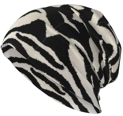 NEZIH Strickmütze mit gelbem Sonnenblumendruck, Baggy Totenkopfmütze, rutschfest, warm, für den Winter, Outdoor, Beanie, Nachtmütze, Zebra Tier, Einheitsgröße