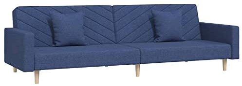 vidaXL Schlafsofa 2-Sitzer, Sofa mit 2 Kissen, Schlafcouch für Wohnzimmer Heimkino Büro, Couch Sofabett Tagesbett Gästebett, Blau Stoff