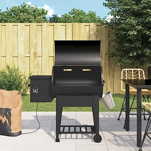 LAPOOH Barbacoa de pellets con Estante Inferior Hierro Negro 94 cm, Barbacoa Carbon, Ahumador Barbacoa, Parrilla De La Barbacoa, Barbacoa Carbon Y Leña