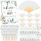 109Pcs Wedding Fan Gifts for Guests White Paper Handheld Fan with 36 Organza Bags 36 Cards 1 Wedding Table Sign, Wedding Foldable Hand Fan Bamboo Handheld Folded Fan Handheld Wedding Favor Fan