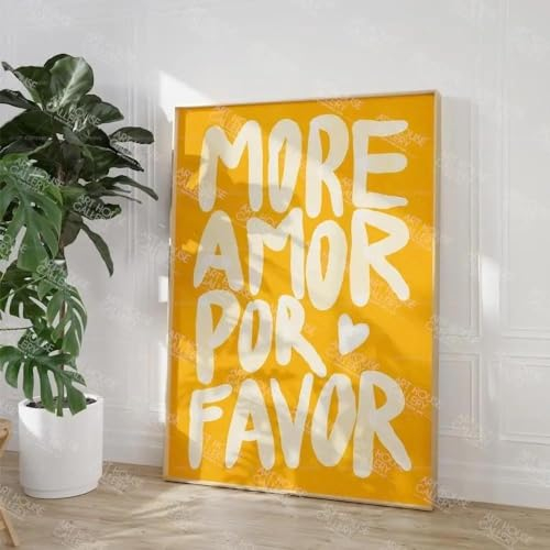 SHINERING Maximalist, Farbenfrohes, Eklektisches Rosa, „More Amor Por Favor“, Liebeszitat, Wandkunst, Leinwandbild, Poster Für Wohnzimmer, Wohnkultur, A3 50X70Cm Kein Rahmen