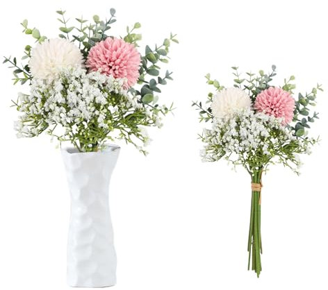 astylishome Fake Flowers for Outside Artificial Bloom Decoration Realistic Dandelion with Stem Lifelike Floral Arrangement for Home Wedding Party Indoor Outdoor Garden White 1811