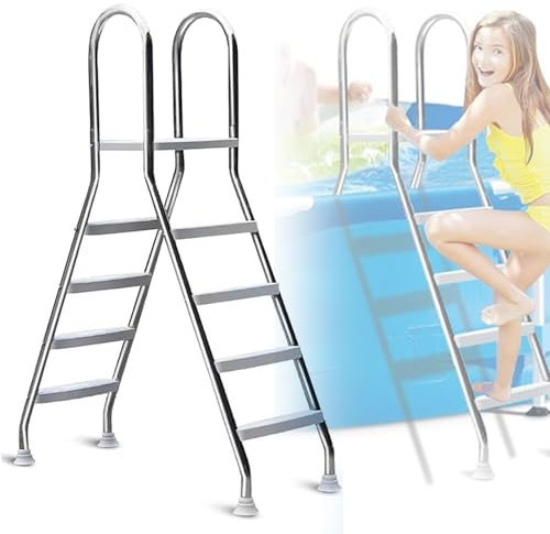 BDJSN Échelle De Piscine Hors Sol, 4 Marches en Acier Inoxydable, Escalator Double Face avec Pieds Antidérapants, Échelle d'eau De Piscine Robuste, Capacité De Charge 500 LB