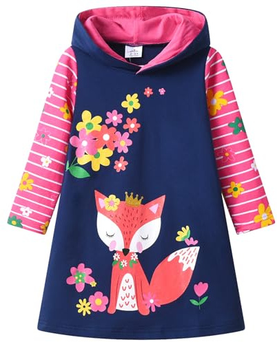 VIKITA Sweatshirts Enfant Broderie Fleur Sweats à Capuche Robe rayée Coton Fille 1-8 Ans