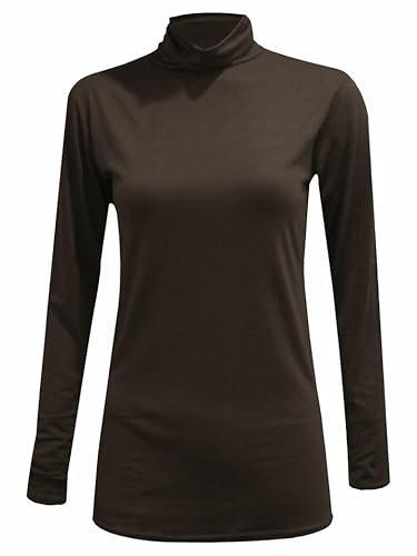 FASHION MY LOVE Ladies Polo Roll Neck Long Sleeve Plain Jumper T-Shirt Tee Top Womens Chocolate Brown 8-26
